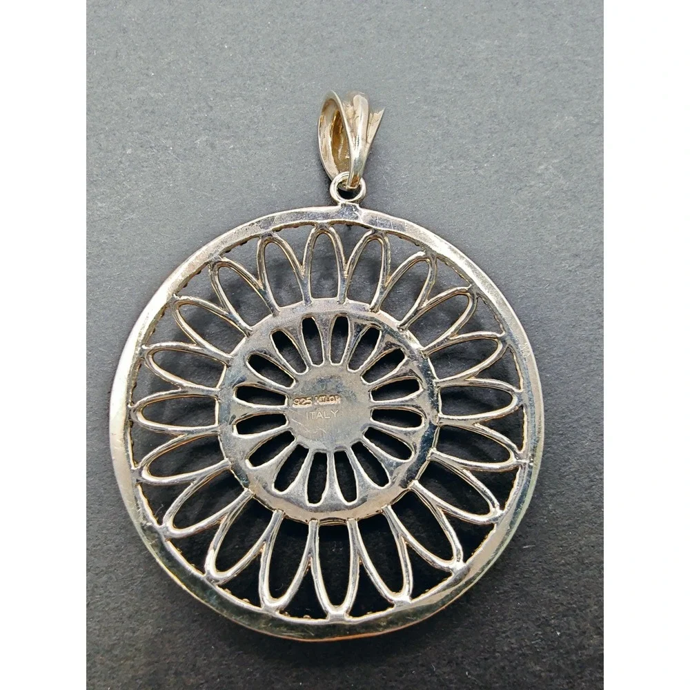 Milor Italy 925‎ Sterling Silver Floral Medallion Circular Pendant Statement
